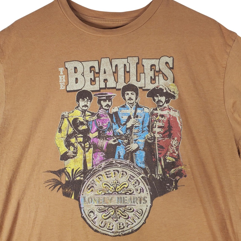 Love Tribe The Beatles Sgt Peppers Graphic Tee Tan Brown Mens Small S
